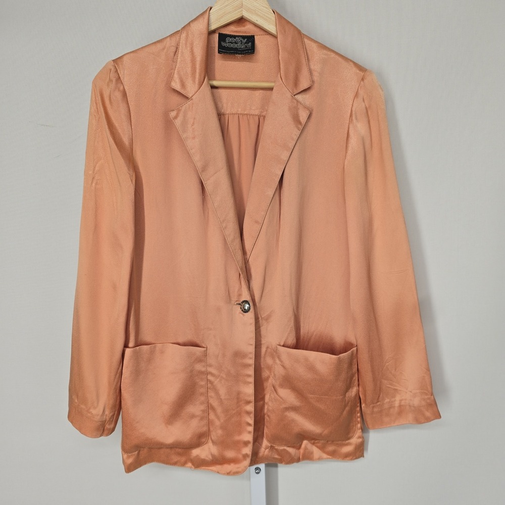 Patty Woodard California Vintage Peach Satin Blazer Jacket‎ Single Button